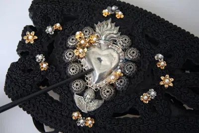 Pre-owned Dolce & Gabbana Black Canvas Embellished Waist Women Women's Belt ()