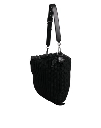 Dolce & Gabbana Black Cashmere Knitted Leather Shoulder Women's Bag In Black