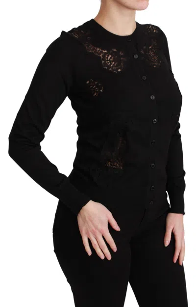 Dolce & Gabbana Black Cashmere Lace Cardigan Women's Sweater In Black