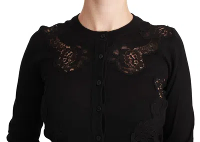 Dolce & Gabbana Black Cashmere Lace Cardigan Women's Sweater In Black