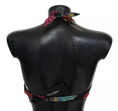 Dolce & Gabbana Black Corals Print Swimsuit Beachwear Bikini Top In Multi