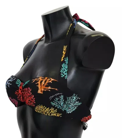 Dolce & Gabbana Black Corals Print Swimsuit Beachwear Bikini Top In Multi