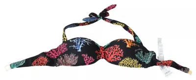 Dolce & Gabbana Black Corals Print Swimsuit Beachwear Bikini Top In Multi