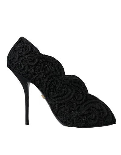 Pre-owned Dolce & Gabbana Black Cordonetto Ricamo Pump Open Toe Women's Shoes ()
