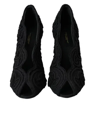 Pre-owned Dolce & Gabbana Black Cordonetto Ricamo Pump Open Toe Women's Shoes ()