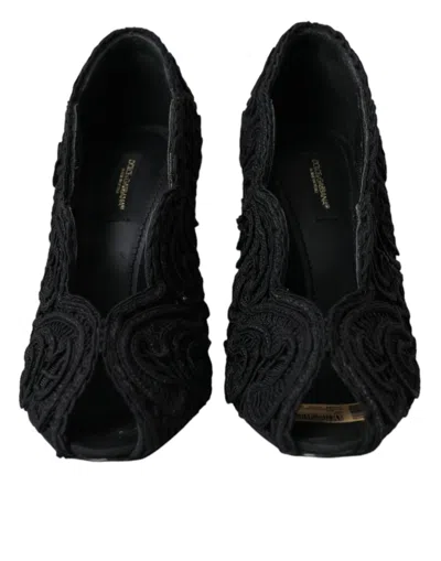 Pre-owned Dolce & Gabbana Black Cordonetto Ricamo Pump Open Toe Women's Shoes ()