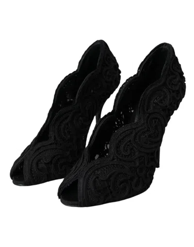 Pre-owned Dolce & Gabbana Black Cordonetto Ricamo Pump Open Toe Women's Shoes ()