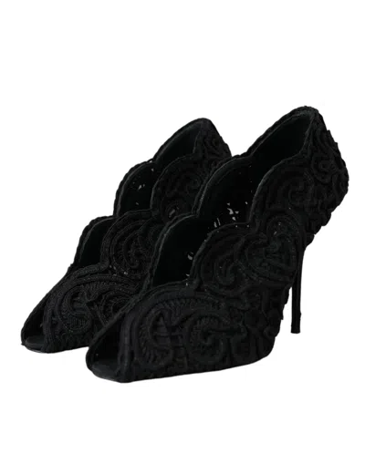 Pre-owned Dolce & Gabbana Black Cordonetto Ricamo Pump Open Toe Women's Shoes ()