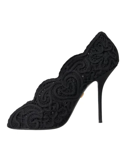 Pre-owned Dolce & Gabbana Black Cordonetto Ricamo Pump Open Toe Women's Shoes ()