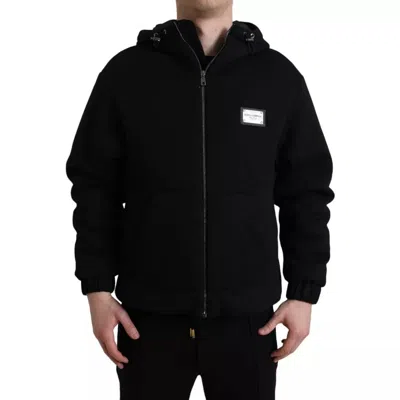 Pre-owned Dolce & Gabbana Black Cotton Hooded Logo Bomber Men's Jacket ()