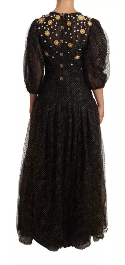 Pre-owned Dolce & Gabbana Black Crystal Floral Maxi Ball Gown Women's Dress ()