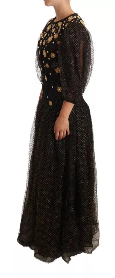 Pre-owned Dolce & Gabbana Black Crystal Floral Maxi Ball Gown Women's Dress ()