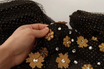 Pre-owned Dolce & Gabbana Black Crystal Floral Maxi Ball Gown Women's Dress ()