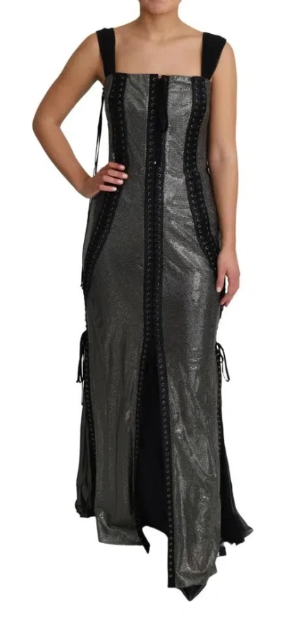 Pre-owned Dolce & Gabbana Black Crystals Lace Up Runway Gown Women's Dress () In Multi