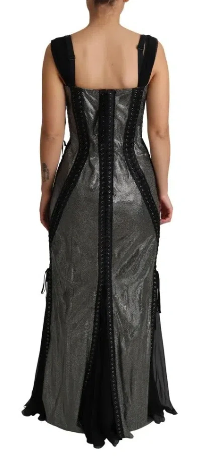 Pre-owned Dolce & Gabbana Black Crystals Lace Up Runway Gown Women's Dress () In Multi