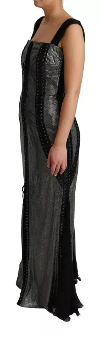 Pre-owned Dolce & Gabbana Black Crystals Lace Up Runway Gown Women's Dress () In Multi