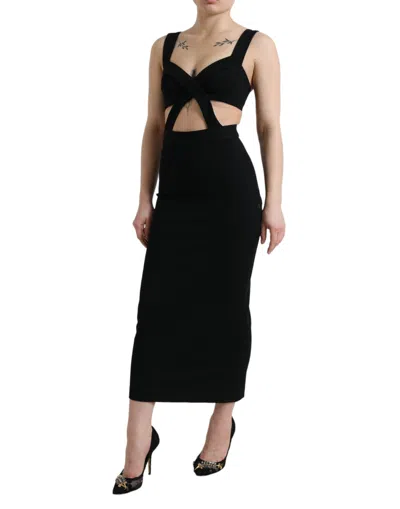 Dolce & Gabbana Black Cut Out Sleeveless Bodycon Midi Dress In Black