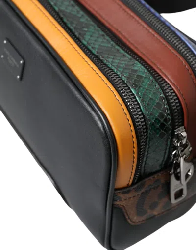 Dolce & Gabbana Black Exotic Leather Logo Belt Waist Fanny Pack Women's Bag In Multi