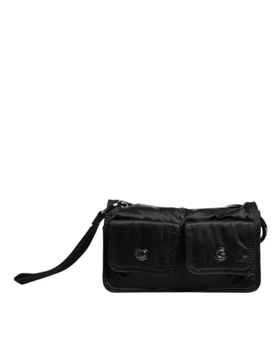 Dolce & Gabbana Black Fabric Logo Two Way Clutch Crossbody Women's Bag In Black