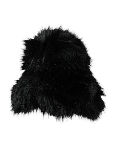 Dolce & Gabbana Black Faux Fur Womens Bucket Hat In Black