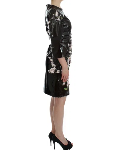 Dolce & Gabbana Black Patent Floral Handpainted Dress