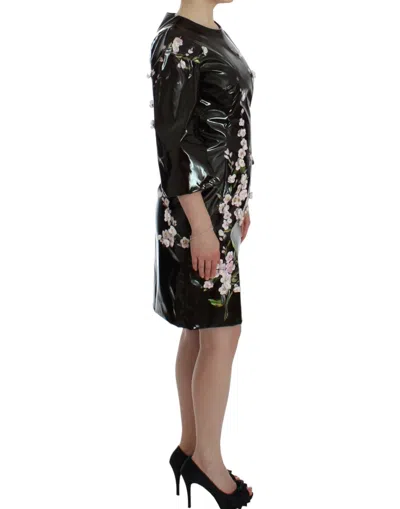 Dolce & Gabbana Black Patent Floral Handpainted Dress
