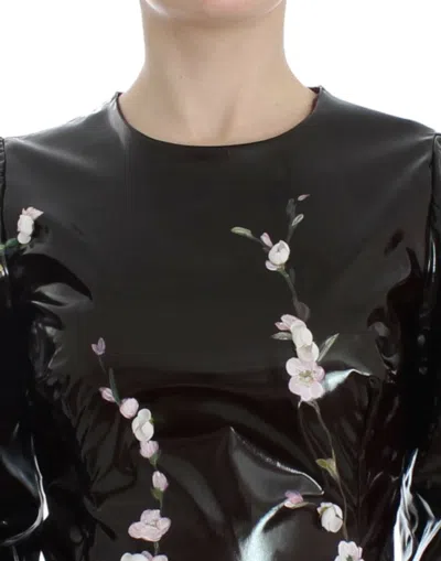 Dolce & Gabbana Black Patent Floral Handpainted Dress