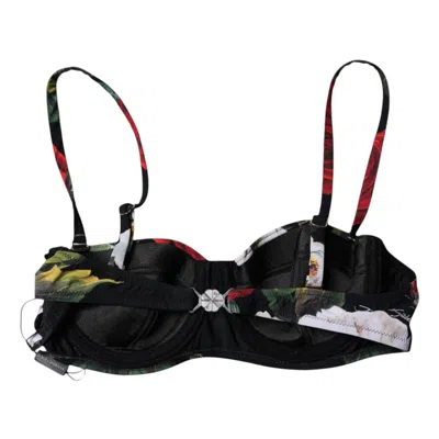 Pre-owned Dolce & Gabbana Black Floral Print Nylon Balconcino Bra Women's Underwear ()
