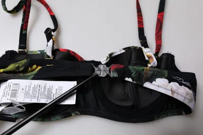 Pre-owned Dolce & Gabbana Black Floral Print Nylon Balconcino Bra Women's Underwear ()
