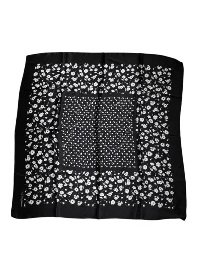 Pre-owned Dolce & Gabbana Black Floral Silk Square Wrap Shawl Women's Scarf ()