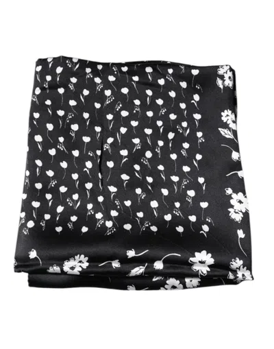 Pre-owned Dolce & Gabbana Black Floral Silk Square Wrap Shawl Women's Scarf ()