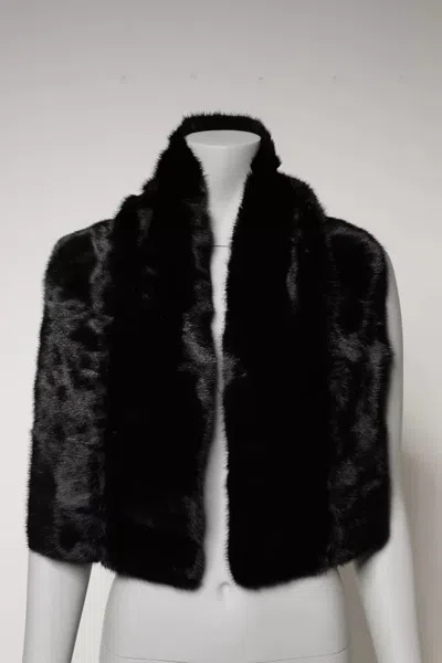 Dolce & Gabbana Black Fur Shawl Neck Wrap Cover Collar Scarf In Black