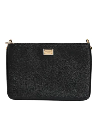 Pre-owned Dolce & Gabbana Black Grain Leather Logo Plaque Clutch Women's Bag ()