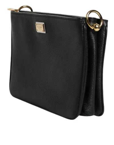 Pre-owned Dolce & Gabbana Black Grain Leather Logo Plaque Clutch Women's Bag ()