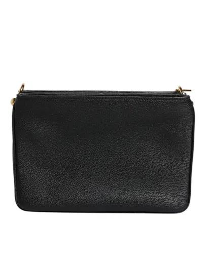 Pre-owned Dolce & Gabbana Black Grain Leather Logo Plaque Clutch Women's Bag ()