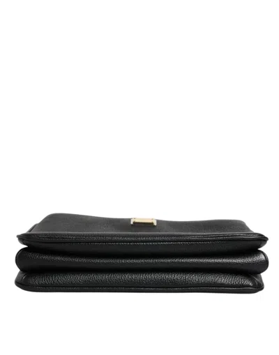 Pre-owned Dolce & Gabbana Black Grain Leather Logo Plaque Clutch Women's Bag ()