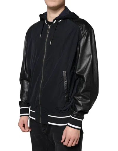 Pre-owned Dolce & Gabbana Black Hooded Full Zip Men Bomber Men's Jacket ()