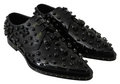 Dolce & Gabbana Black Leather Crystals Dress Broque Women's Shoes In Black