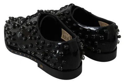 Dolce & Gabbana Black Leather Crystals Dress Broque Women's Shoes In Black