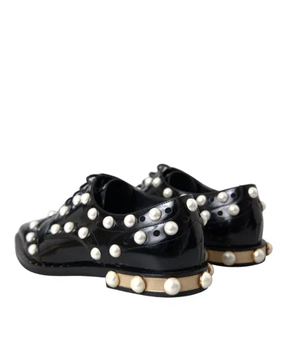Pre-owned Dolce & Gabbana Black Leather Faux Pearl Dress Broque Women's Shoes ()