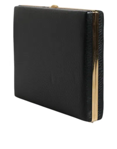 Pre-owned Dolce & Gabbana Black Leather Gold Frame Clutch Evening Party Purse Women's Bag ()