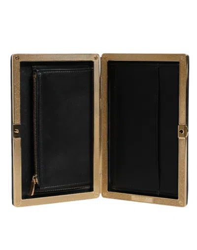 Pre-owned Dolce & Gabbana Black Leather Gold Frame Clutch Evening Party Purse Women's Bag ()