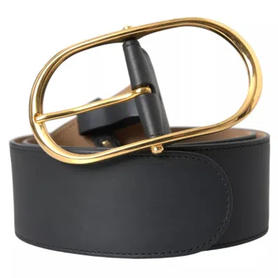 Pre-owned Dolce & Gabbana Black Leather Gold Oval Metal Buckle Women's Belt ()