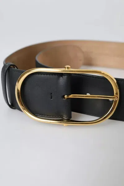 Pre-owned Dolce & Gabbana Black Leather Gold Oval Metal Buckle Women's Belt ()