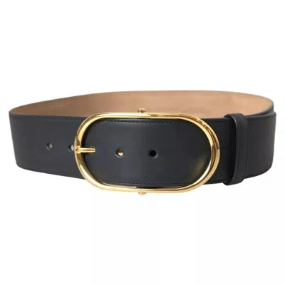 Pre-owned Dolce & Gabbana Black Leather Gold Oval Metal Buckle Women's Belt ()