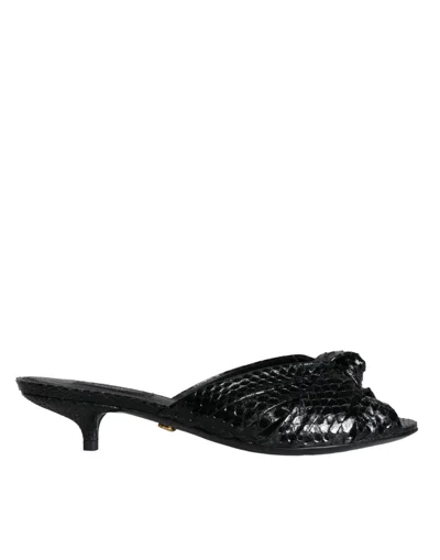 Dolce & Gabbana Black Exotic Leather Heels Slides Shoes In Black