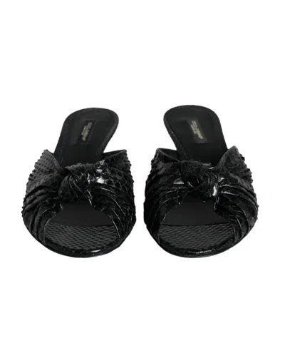 Dolce & Gabbana Black Exotic Leather Heels Slides Shoes In Black
