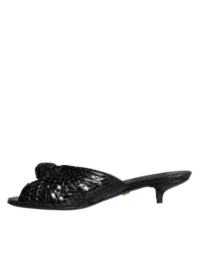 Dolce & Gabbana Black Exotic Leather Heels Slides Shoes In Black