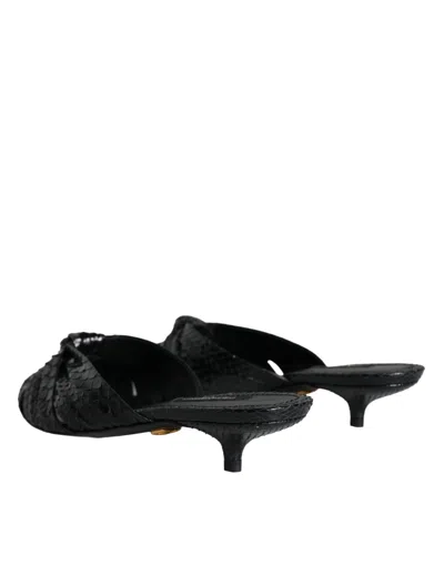 Dolce & Gabbana Black Exotic Leather Heels Slides Shoes In Black