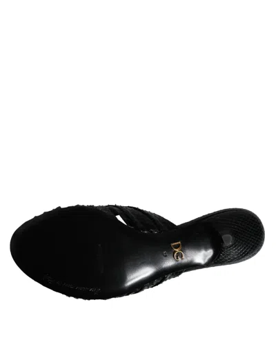 Dolce & Gabbana Black Exotic Leather Heels Slides Shoes In Black